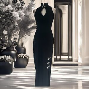 Cache Embellished Black Knit Long Dress (Pins) Size XS